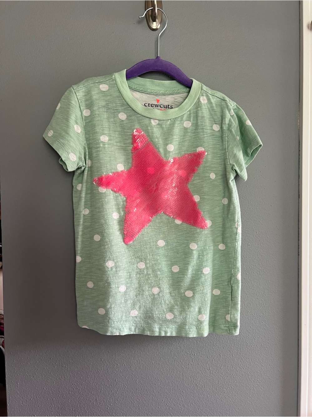 crewcuts Mint Green Polka Dot Tee with Hot Pink Sequin Star